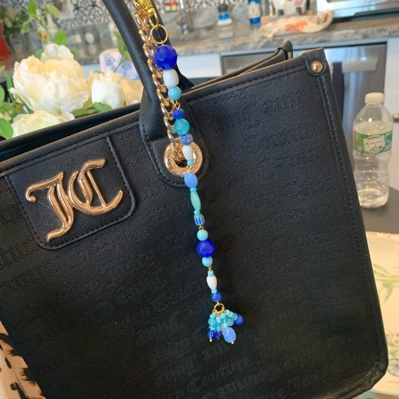 Blue Beaded Bag Charm Keychain - Picture 8 of 8